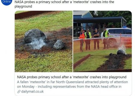 سقوط شهاب سنگ وسط زمین بازی بچه‌های یک مدرسه در کوئینزلند.