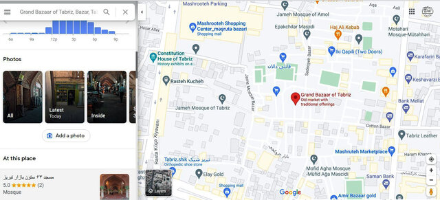 امکان تماشای بازار جهانی تبریز در نرم افزار Google street view