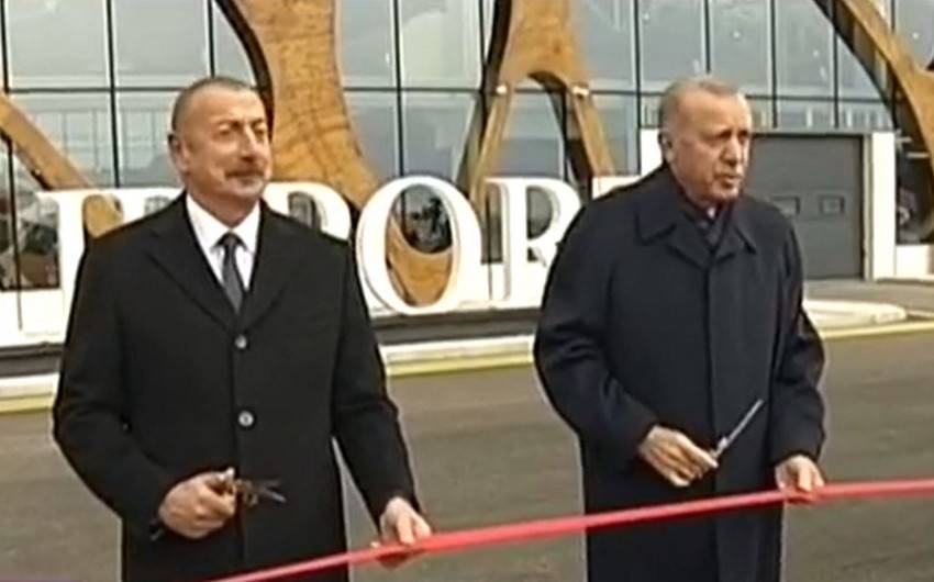 افتتاح فرودگاه بین المللی فضولی در سرزمین های آزاد شده آذربایجان توسط روسای جمهور دو کشور ترکیه و آذربایجان