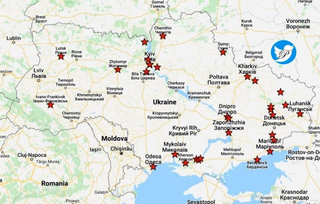 اولین نقشه از حملات گسترده روسیه به مناطق مختلف اوکراین+ عکس