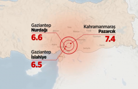 نقشه گرافیکی زلزله ترکیه و شدت آن در شهرهای مختلف ترکیه
