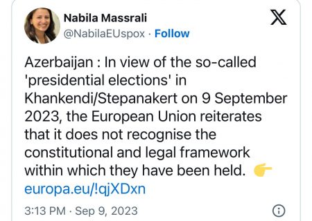 اتحادیه اروپا اعلام کرد که انتخابات برگزار شده در منطقه قره باغ آذربایجان را به رسمیت نمی شناسد